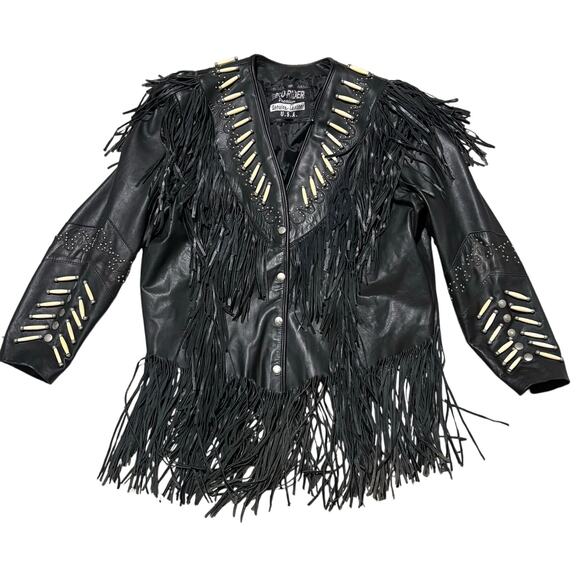 Pro-Rider Jackets & Blazers - Pro Rider Leather Jacket Fringes Bone Beads Western Native American XL Vintage